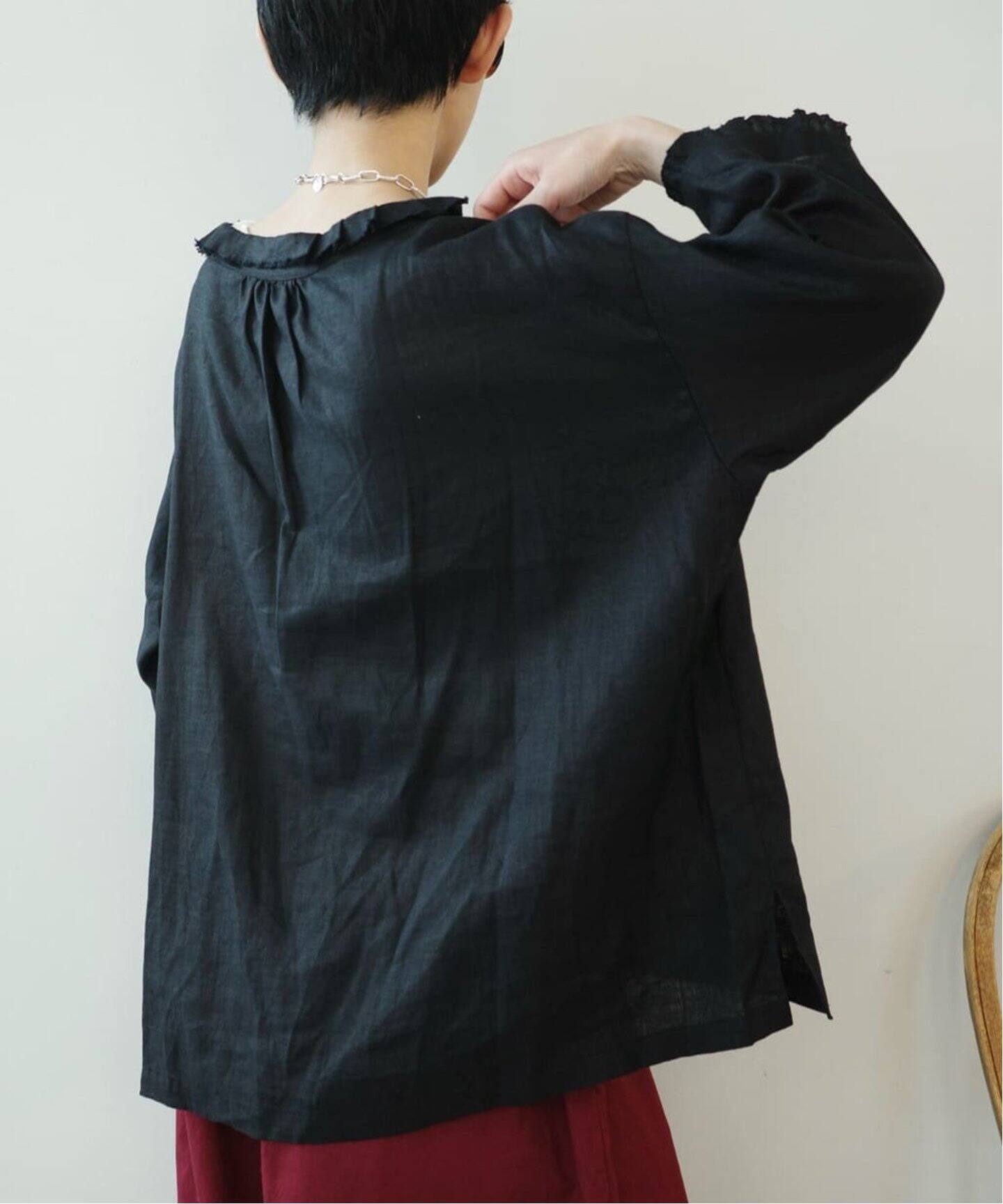 ソフトリネン タックフリルブラウス（シャツ／ブラウス）｜journal 