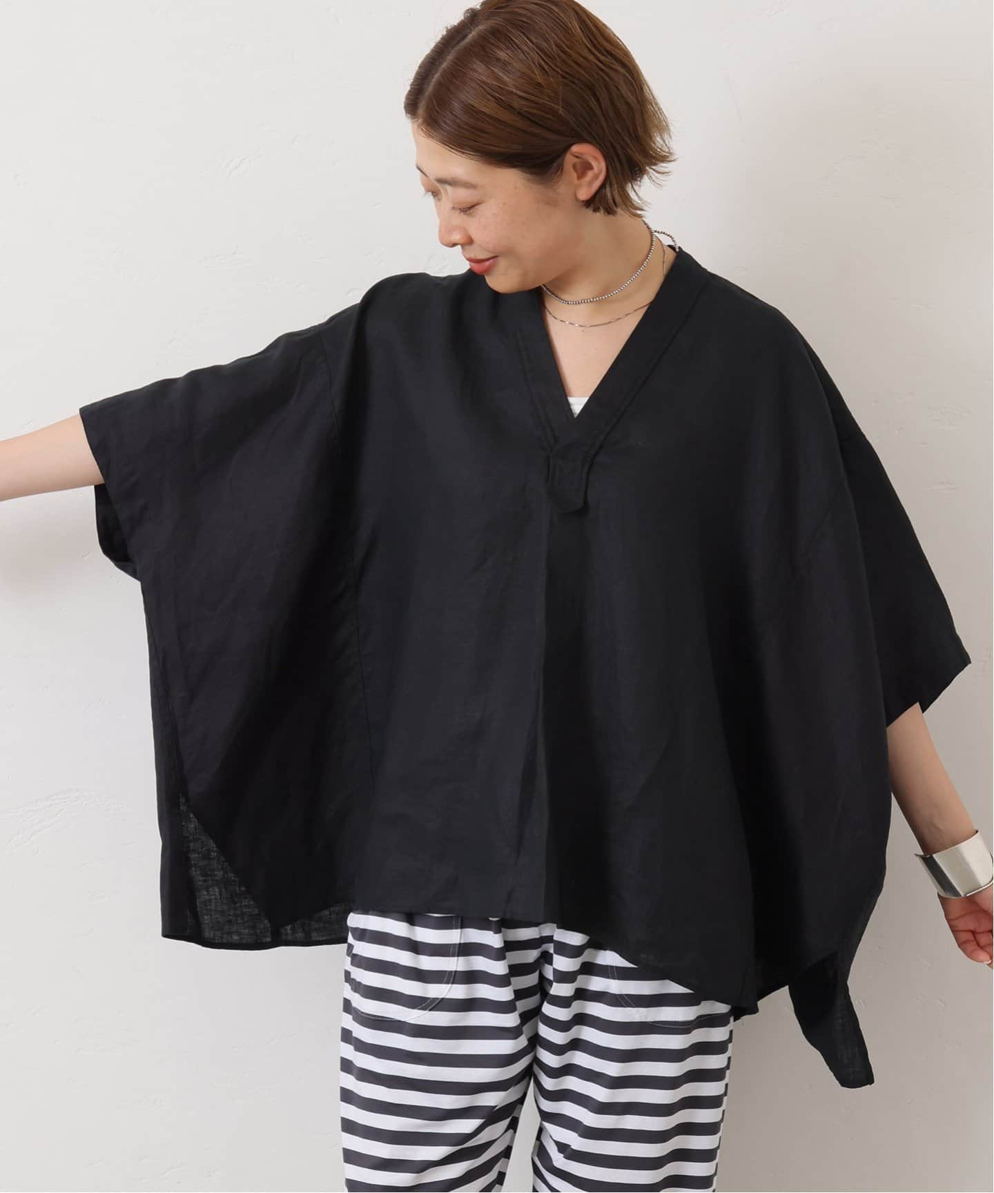 40リネンワッシャー Vスキッパーシャツ（シャツ／ブラウス