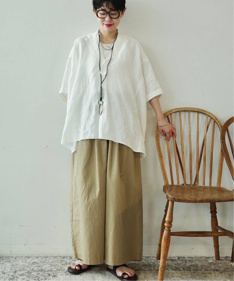 40リネンワッシャー Vスキッパーシャツ（シャツ／ブラウス）｜journal 