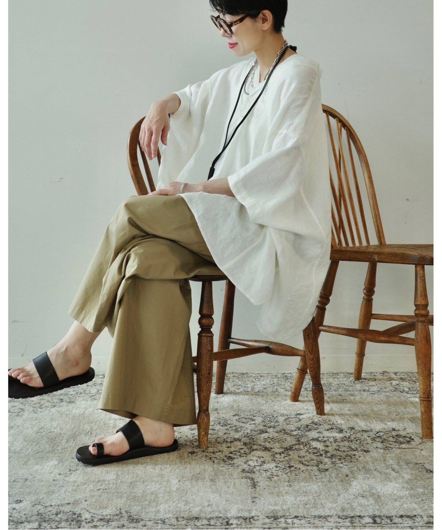 40リネンワッシャー Vスキッパーシャツ（シャツ／ブラウス