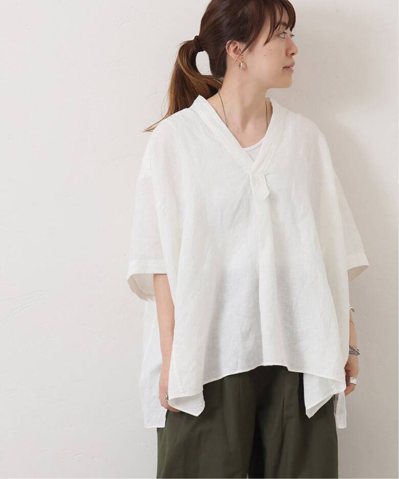 40リネンワッシャー Vスキッパーシャツ（シャツ／ブラウス）｜journal 
