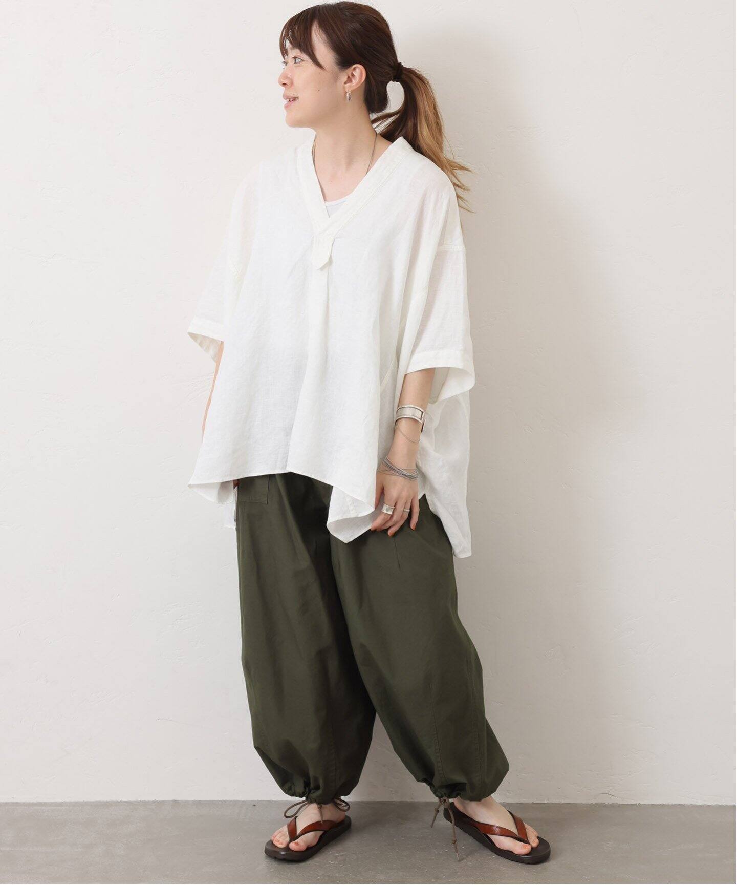 40リネンワッシャー Vスキッパーシャツ（シャツ／ブラウス）｜journal 