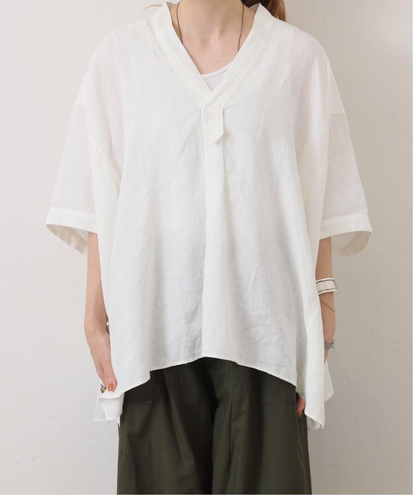 40リネンワッシャー Vスキッパーシャツ（シャツ／ブラウス）｜journal