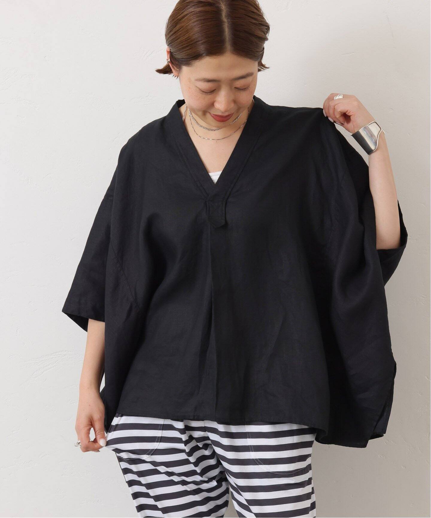 40リネンワッシャー Vスキッパーシャツ（シャツ／ブラウス）｜journal 