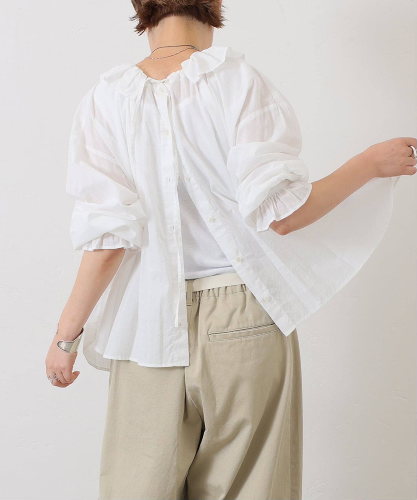 追加》コットンローン フリルパフブラウス（シャツ／ブラウス