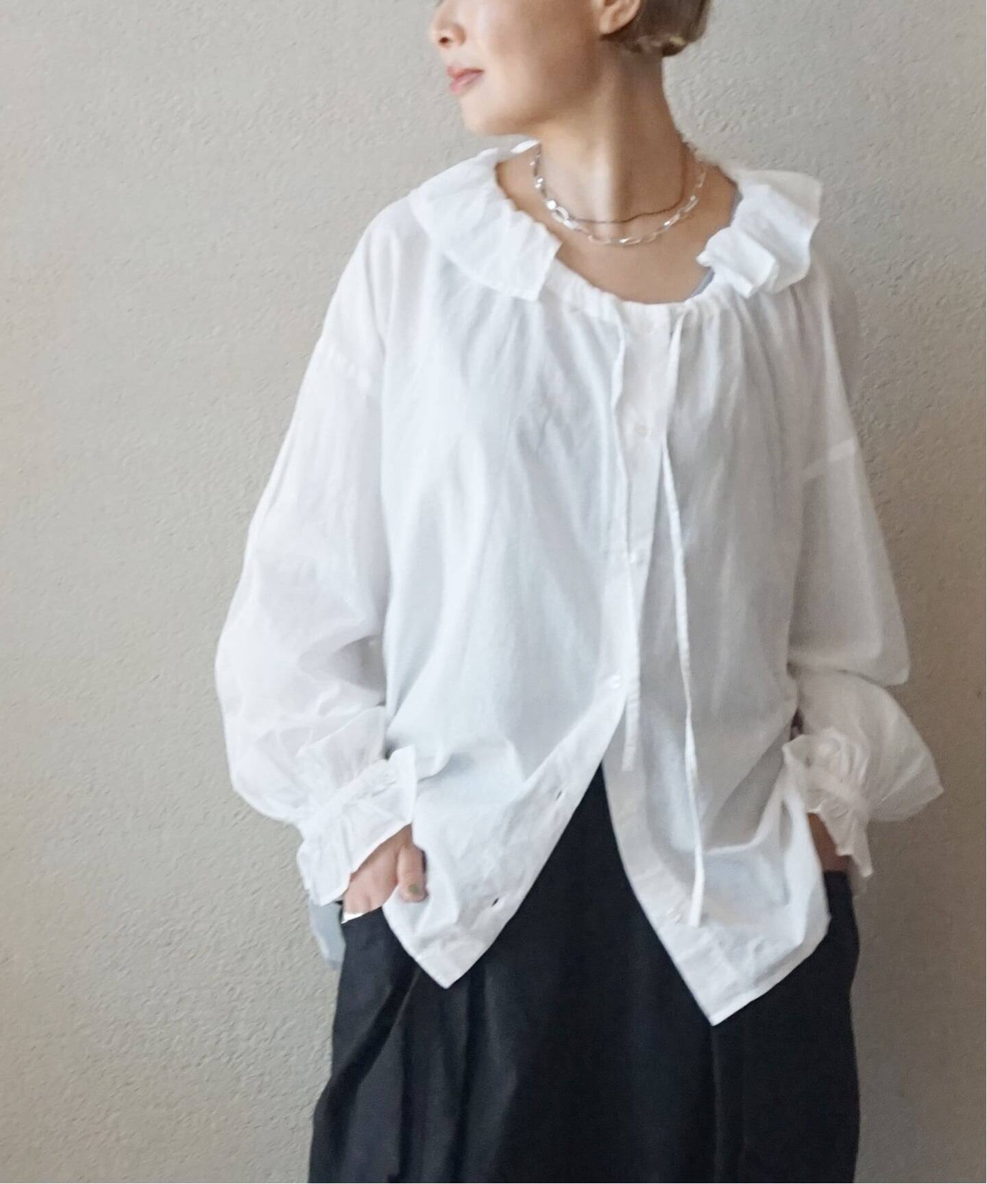 追加》コットンローン フリルパフブラウス（シャツ／ブラウス 