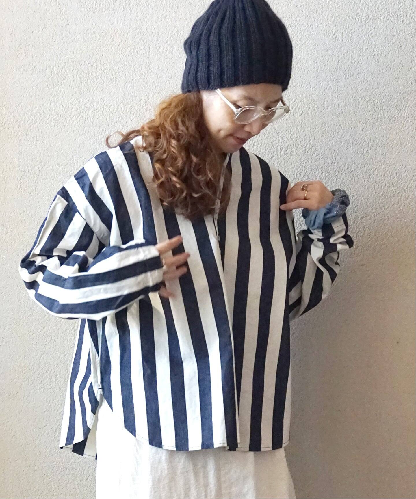 ストライプデニム ヘンリーシャツ（シャツ／ブラウス）｜journal