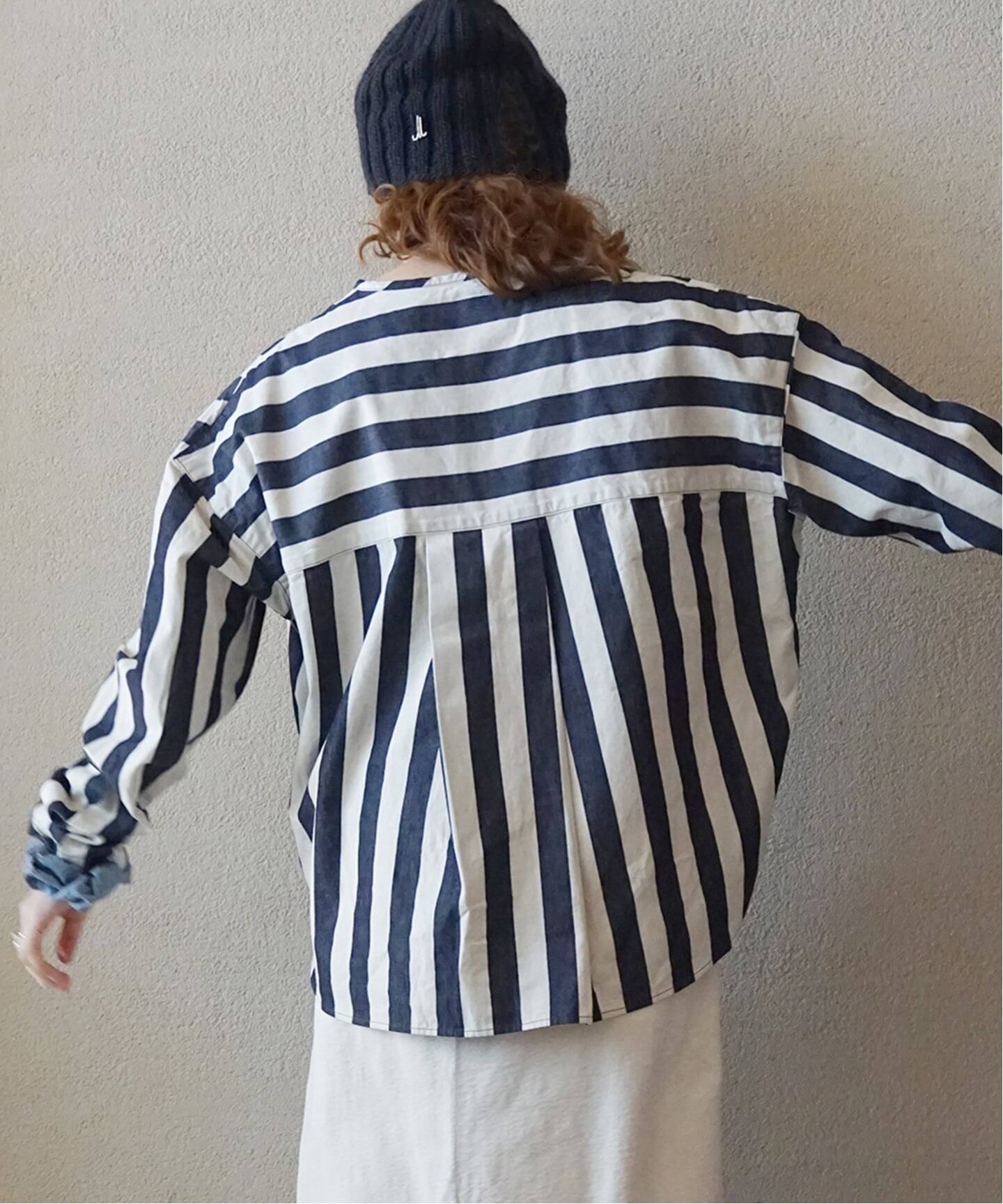 ストライプデニム ヘンリーシャツ（シャツ／ブラウス）｜journal