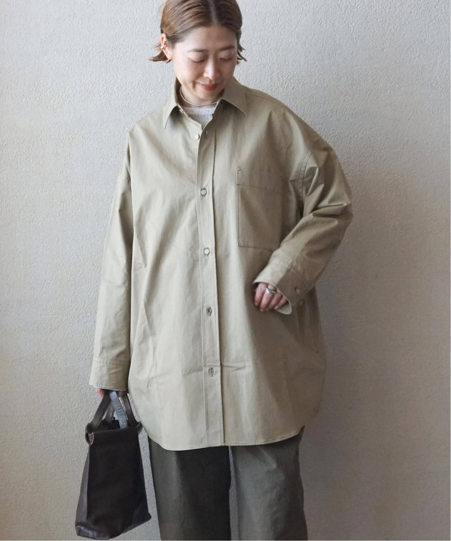 【ATON】COTTON TWILL OVERSISED SHIRT ATON】ORGANIC COTTON TWILL OVERSIZED SHIR（シャツ／ブラウス