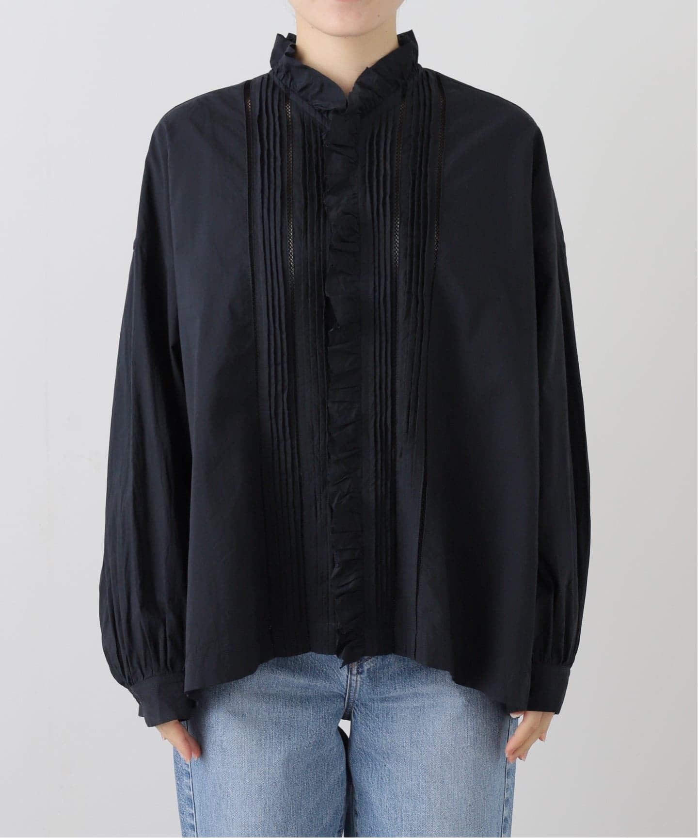 TOUJOURS】 COTTON Lace Pin Tuck Ruffle Shi（シャツ／ブラウス