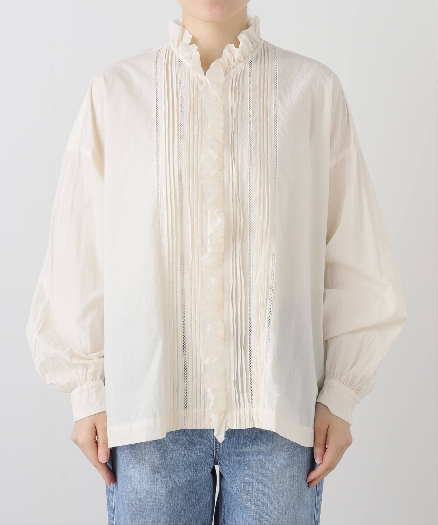 TOUJOURS】 COTTON Lace Pin Tuck Ruffle Shi（シャツ／ブラウス
