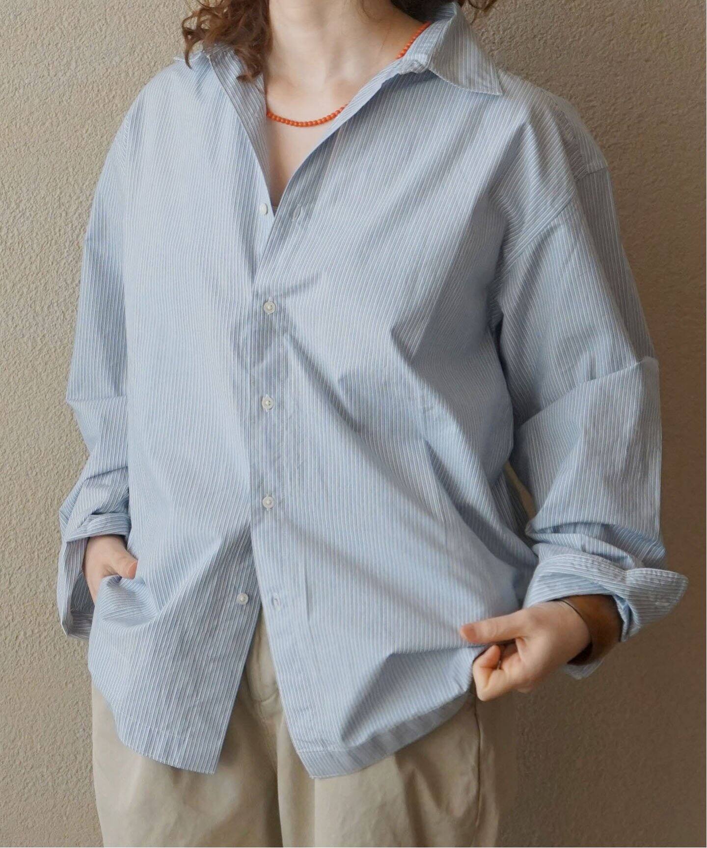 VAS-Y LENTEMENT/ヴァジーラントマン】 POPLIN STRIPE L/SL SHIRT  