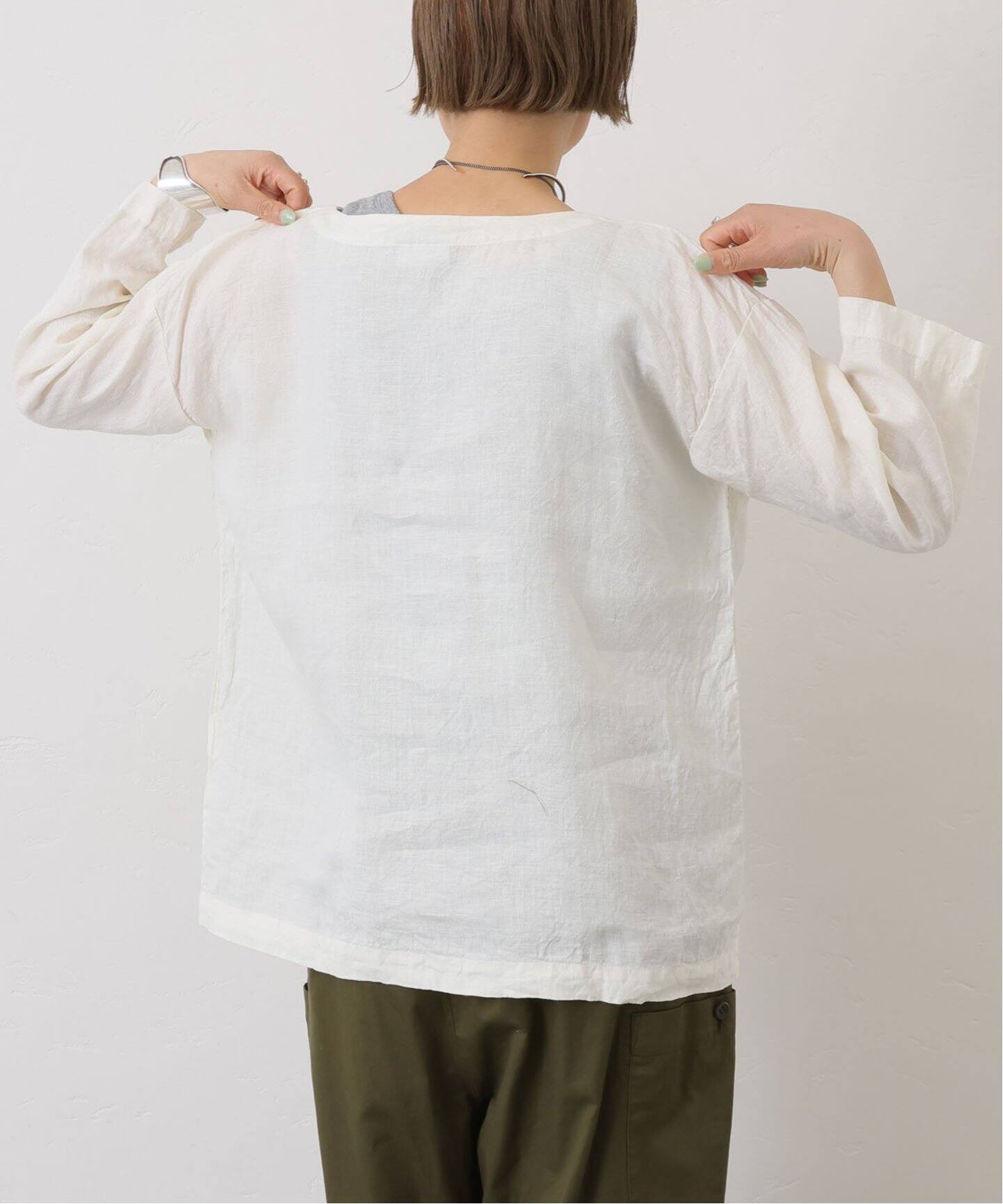 ARMEN】 LINEN PLAIN BOAT NECK PULL（シャツ／ブラウス