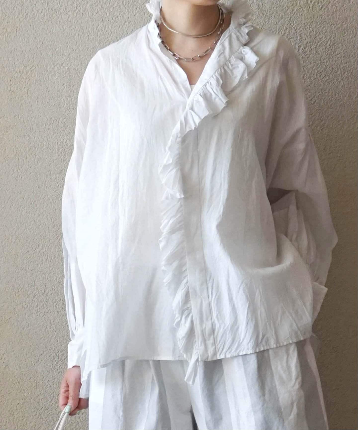 TOUJOURS】 CO*SI Band Collar Ruffle Shirt（シャツ／ブラウス