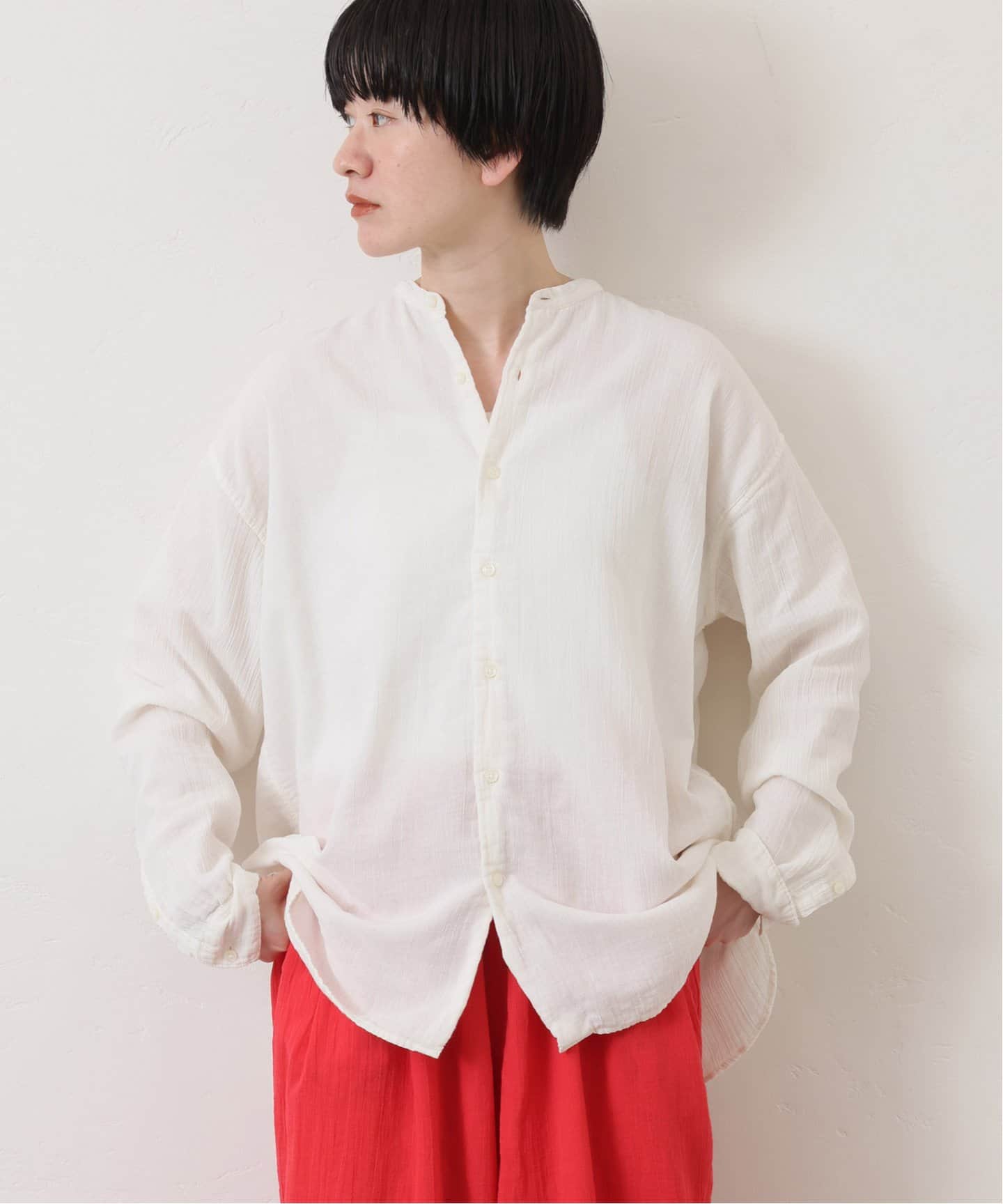 JOURNAL STANDARD - 【ARMEN】UTILTY BANDED  SHIRTS  ホワイト&amp;ベージュ ARMEN】 UTILITY BANDED COLLAR SHIRT（シャツ／ブラウス