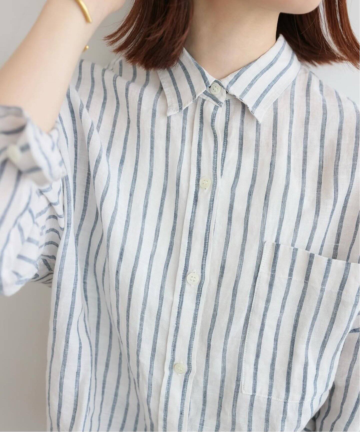 手洗い可 / No.66ストライプフレンチリネンシャツ（シャツ／ブラウス 