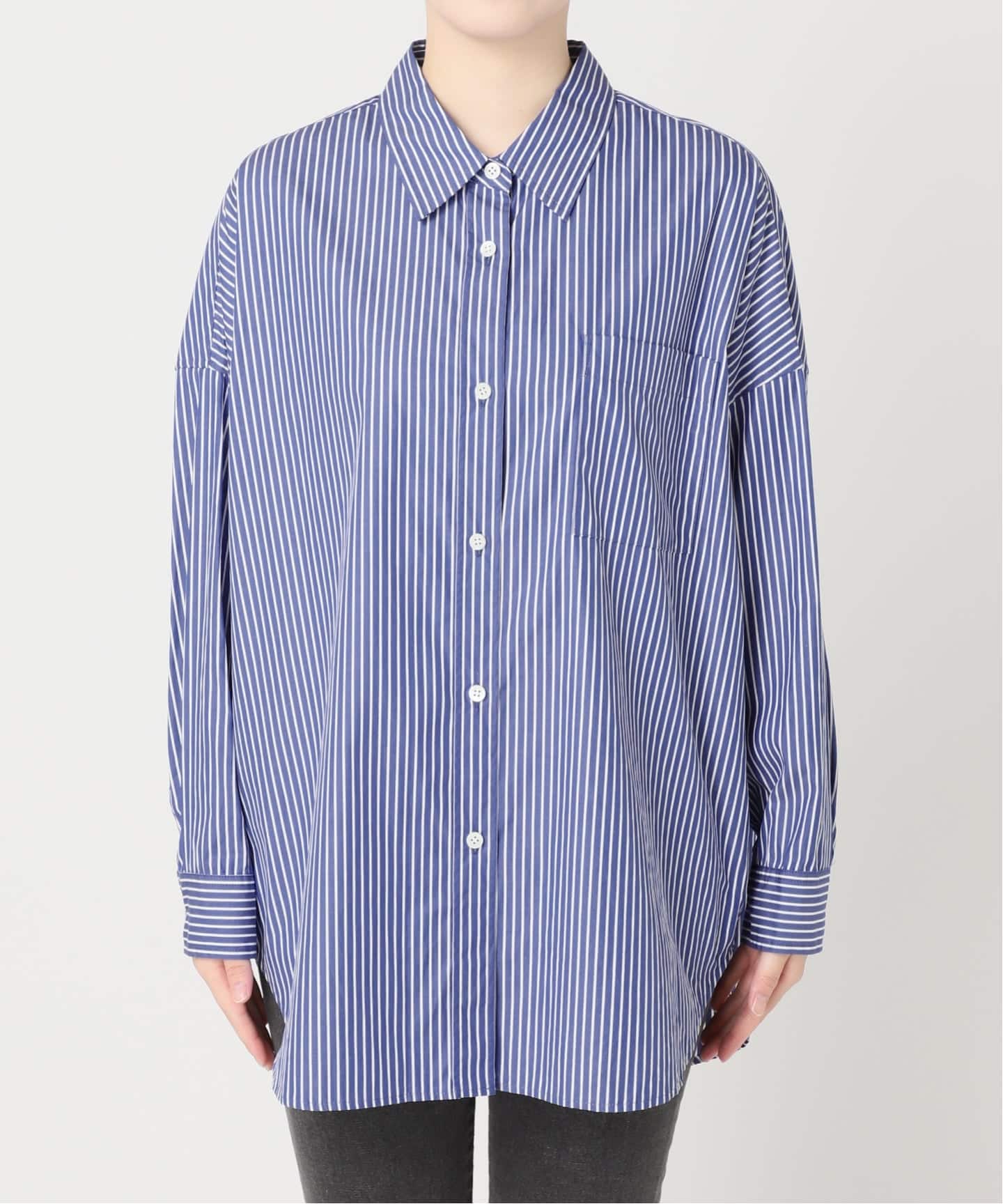 JOURNAL STANDARD◆長袖シャツ/--/コットン/BLU/ストライプ/25050400509020 予約》コンパクトコットンストライプビッグシャツ（シャツ