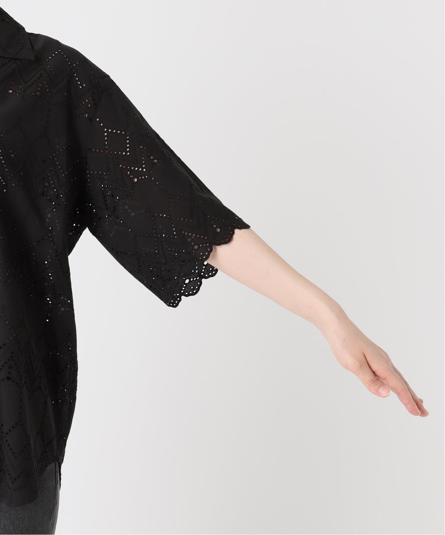 追加》コットンカットワーク刺繍開襟シャツ（シャツ／ブラウス