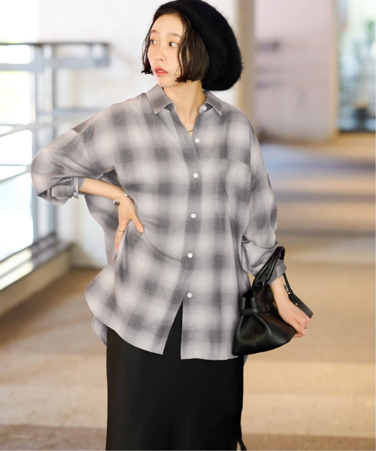 オーガニックコットンミックスオンブレツイルシャツ（シャツ／ブラウス