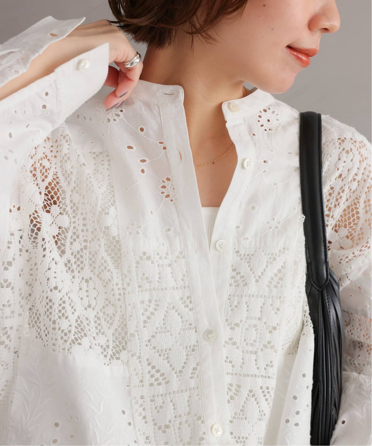 追加予約 / 新色》パッチワークレースシャツ（シャツ／ブラウス