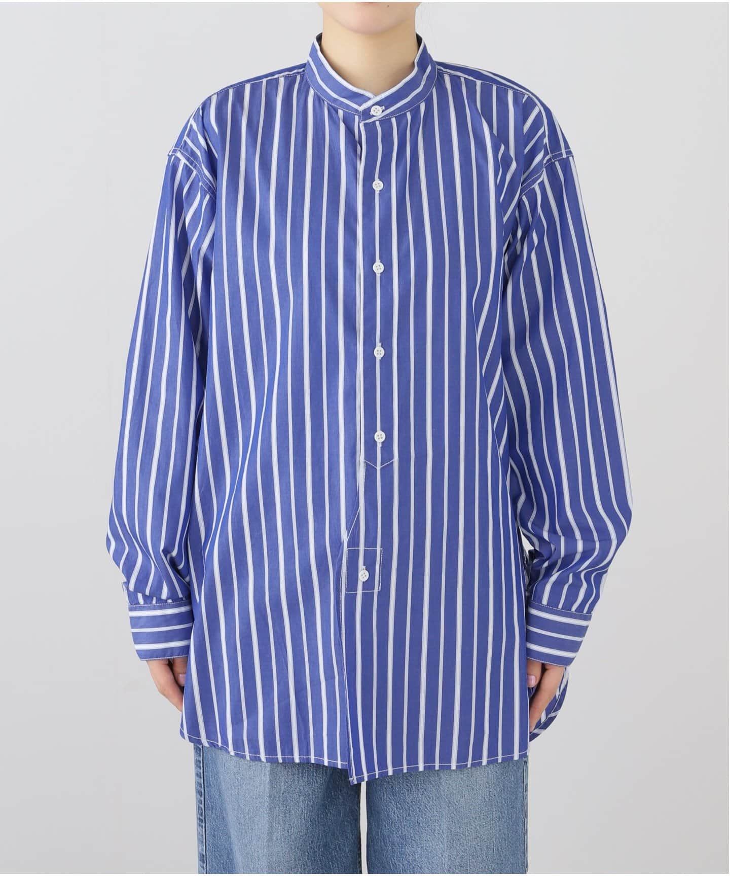 【ROYAL NAVY/ロイヤルネイビー】 BANDCOLLAR SHIRTS STRAIPE:シャツ