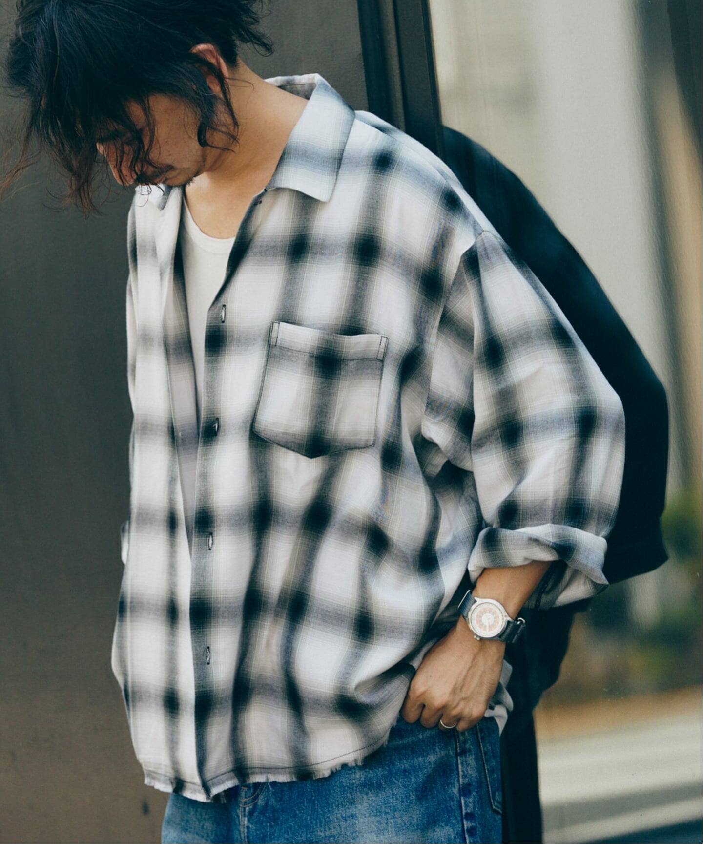 レーヨン アンカット フリンジ チェックシャツ（シャツ／ブラウス