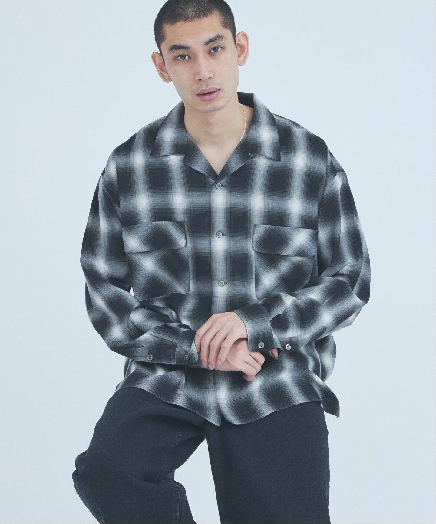 J.S.Homestead / Stead コットン / レーヨン オンブレオープンシャツ  