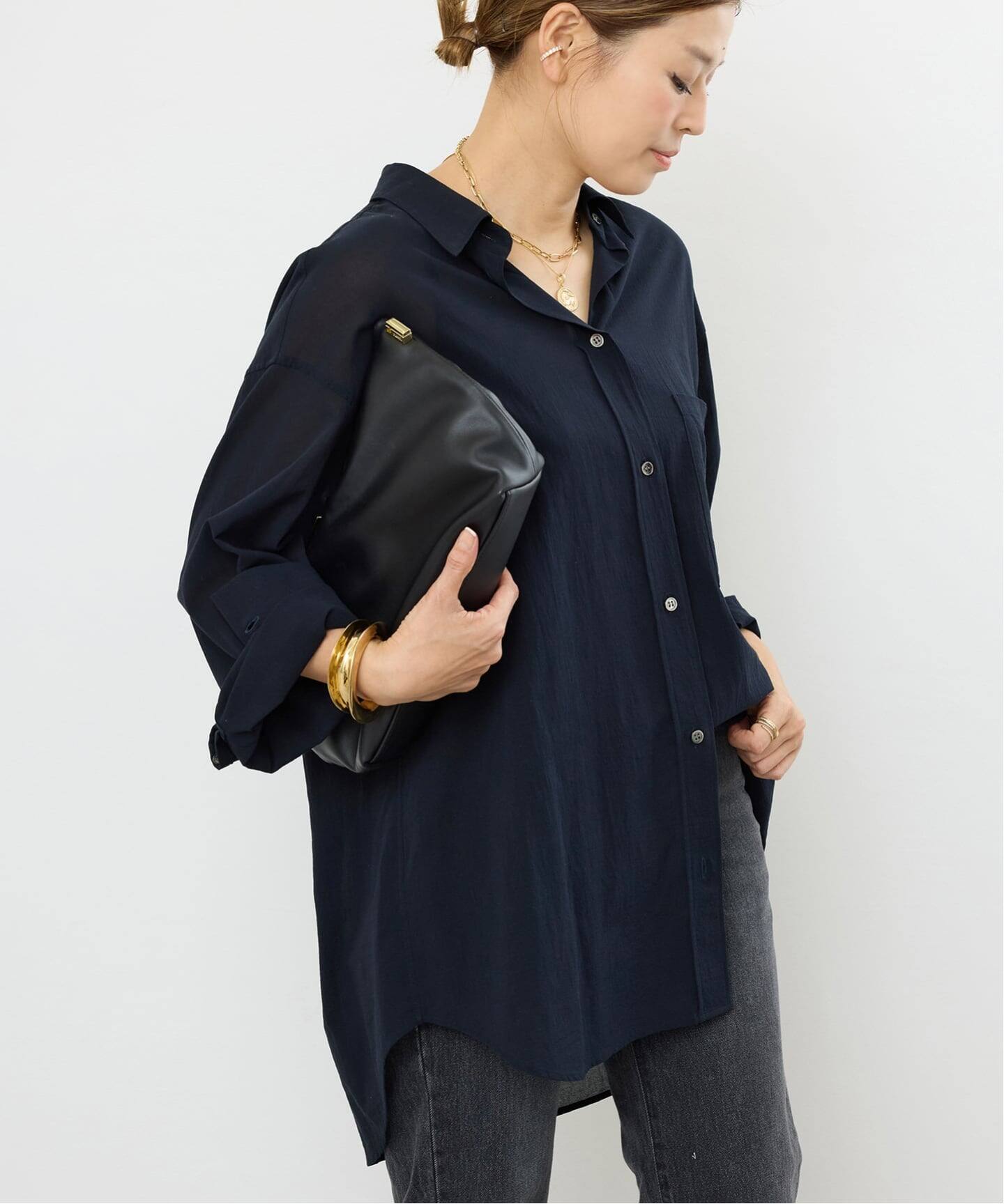 Deuxieme Classe　*Sheer ブラウス　ブラック　サイズフリー Deuxieme Classe ブラウス シャツ *Cotton Sheer Wash