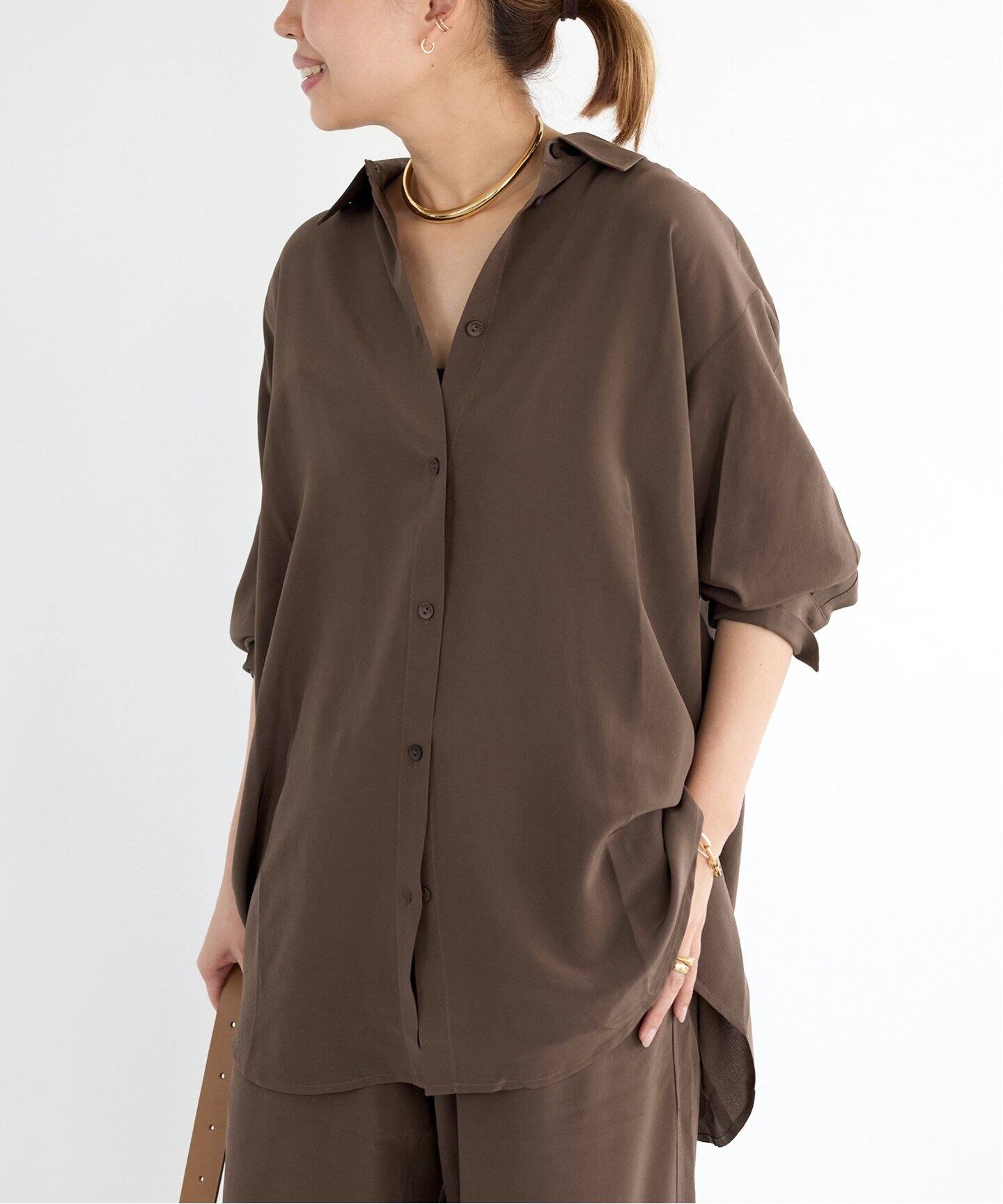 MATTEAU/マトー】LONG SLEEVE SILK SHIRT（シャツ／ブラウス 
