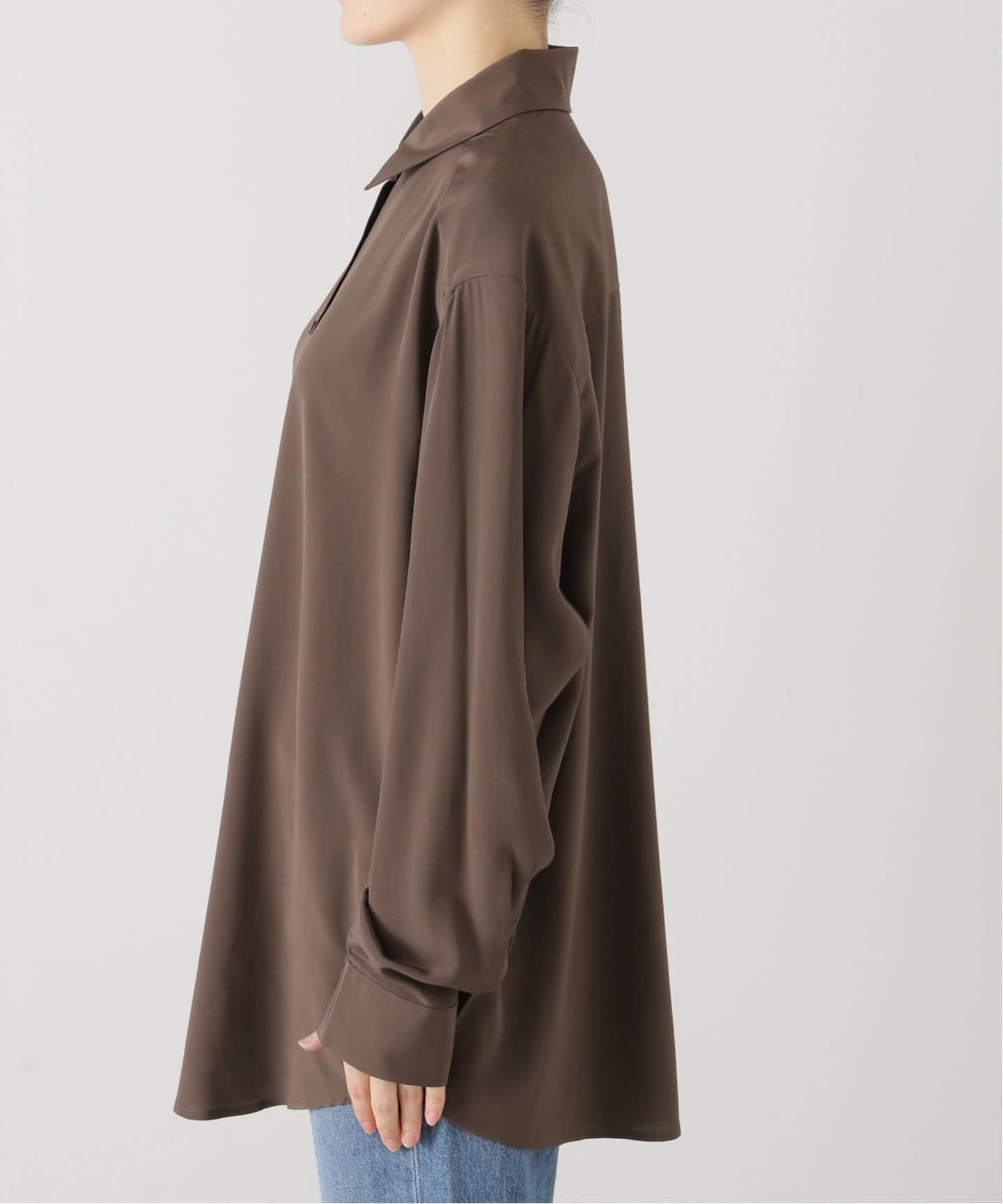 極美品◎ドゥーズィエムスラス オーバーサイズシャツ ブラウン MATTEAU/マトー】LONG SLEEVE SILK SHIRT（シャツ／ブラウス