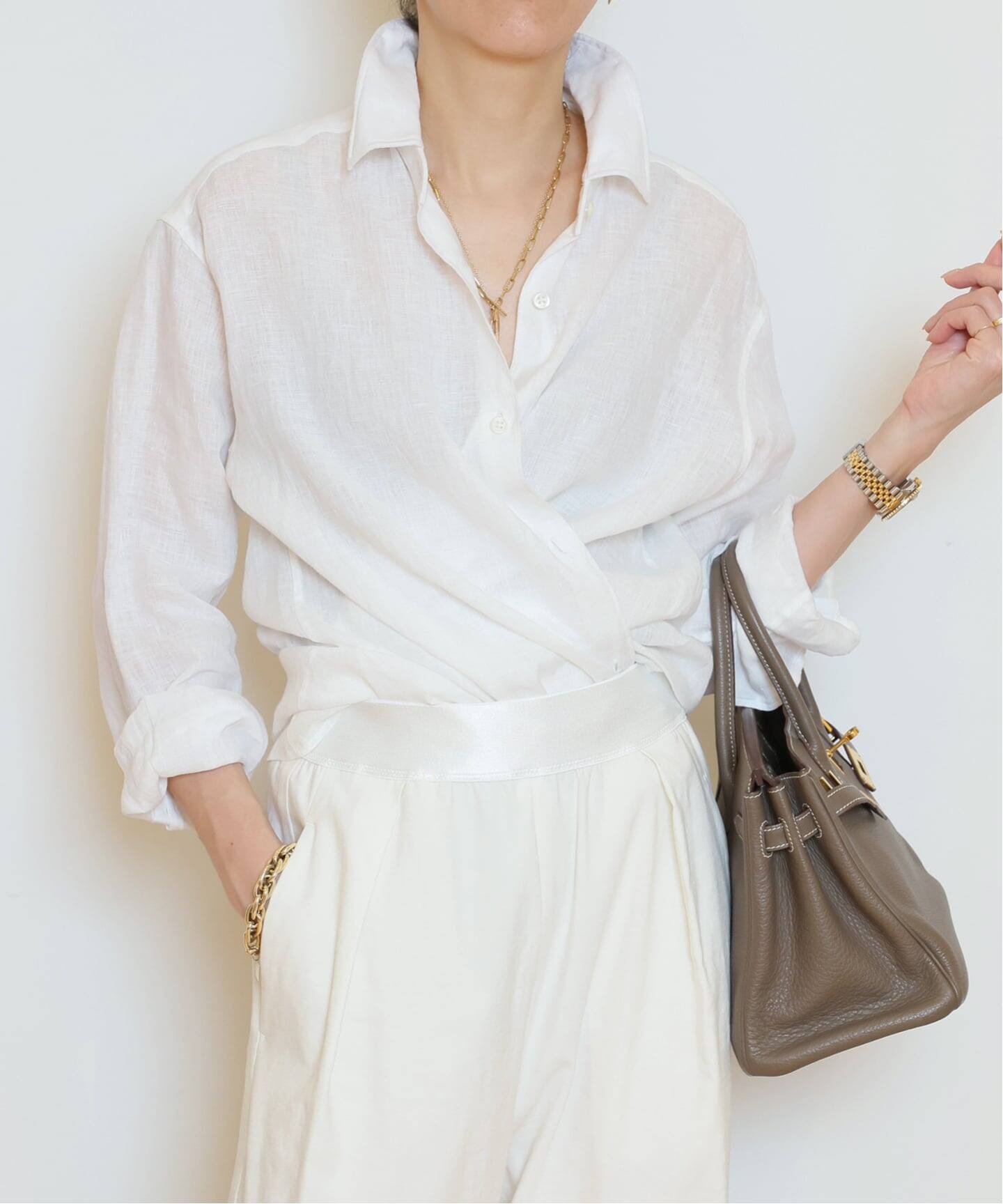 美品 MUSE de Deuxieme classe リネンシャツ ホワイト LINEN WASH CACHE シャツ（シャツ／ブラウス）｜MUSE de