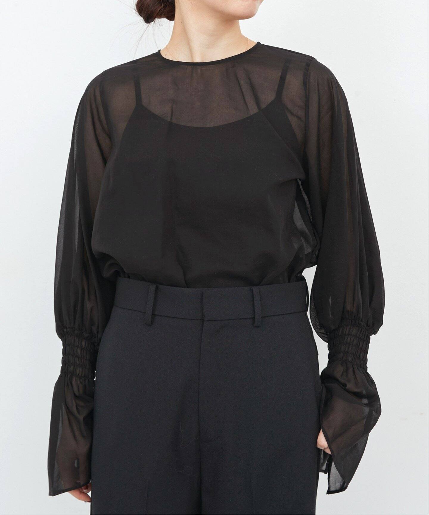 Sheer Voile Shirring Blouse（シャツ／ブラウス）｜L