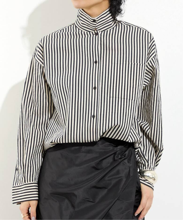 ORDINARY JOY/オーディナリー ジョイ】SILK COTTON STRIPE SHIRT 