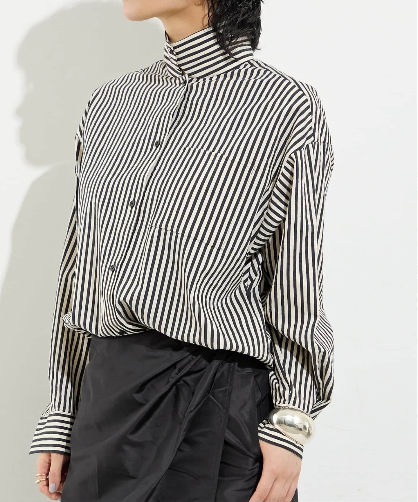 トップス L'Appartement/SILK COTTON STRIPE SHIRT ORDINARY JOY/オーディナリー ジョイ】SILK COTTON STRIPE SHIRT