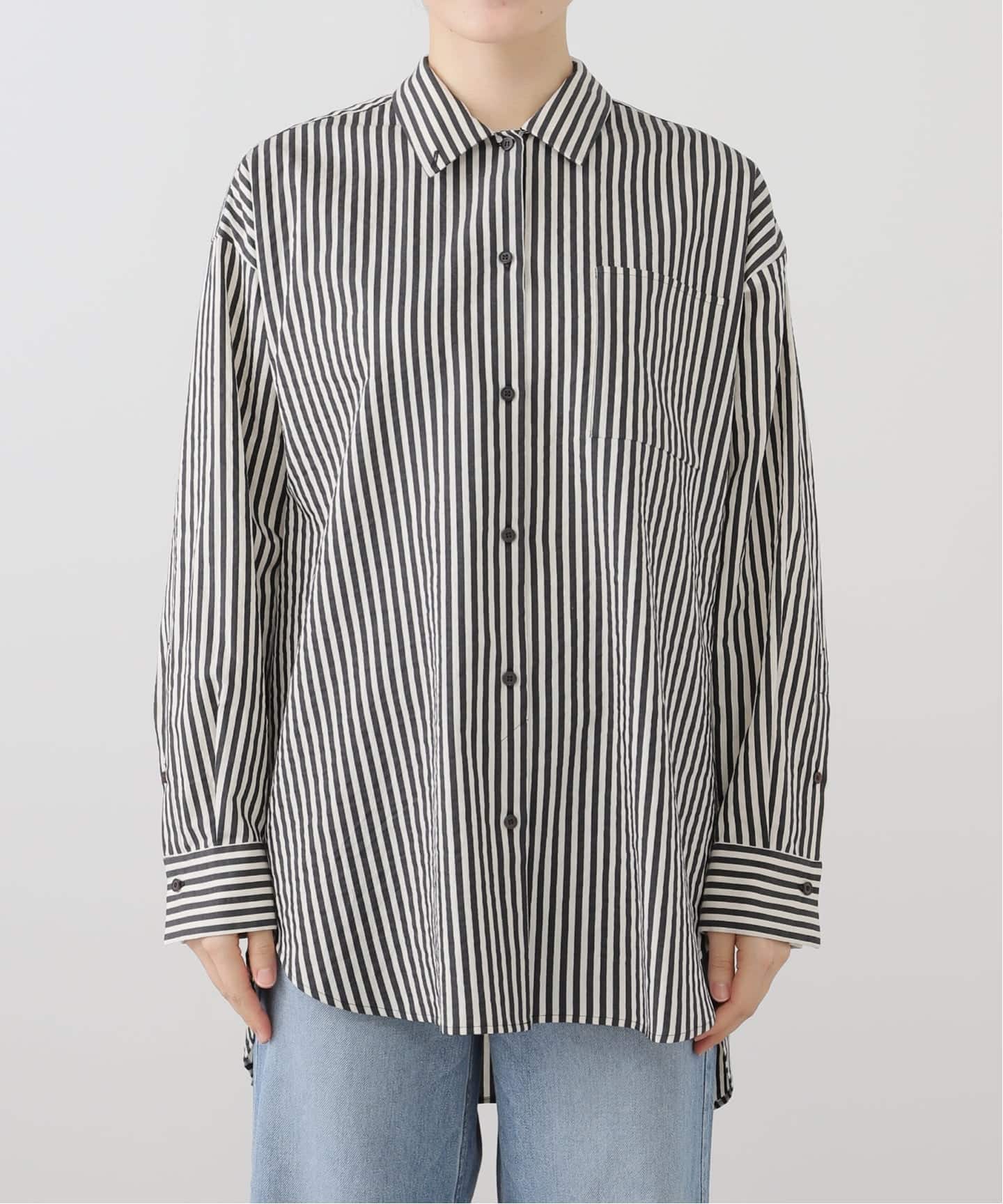 ORDINARY JOY/オーディナリー ジョイ】SILK COTTON STRIPE SHIRT