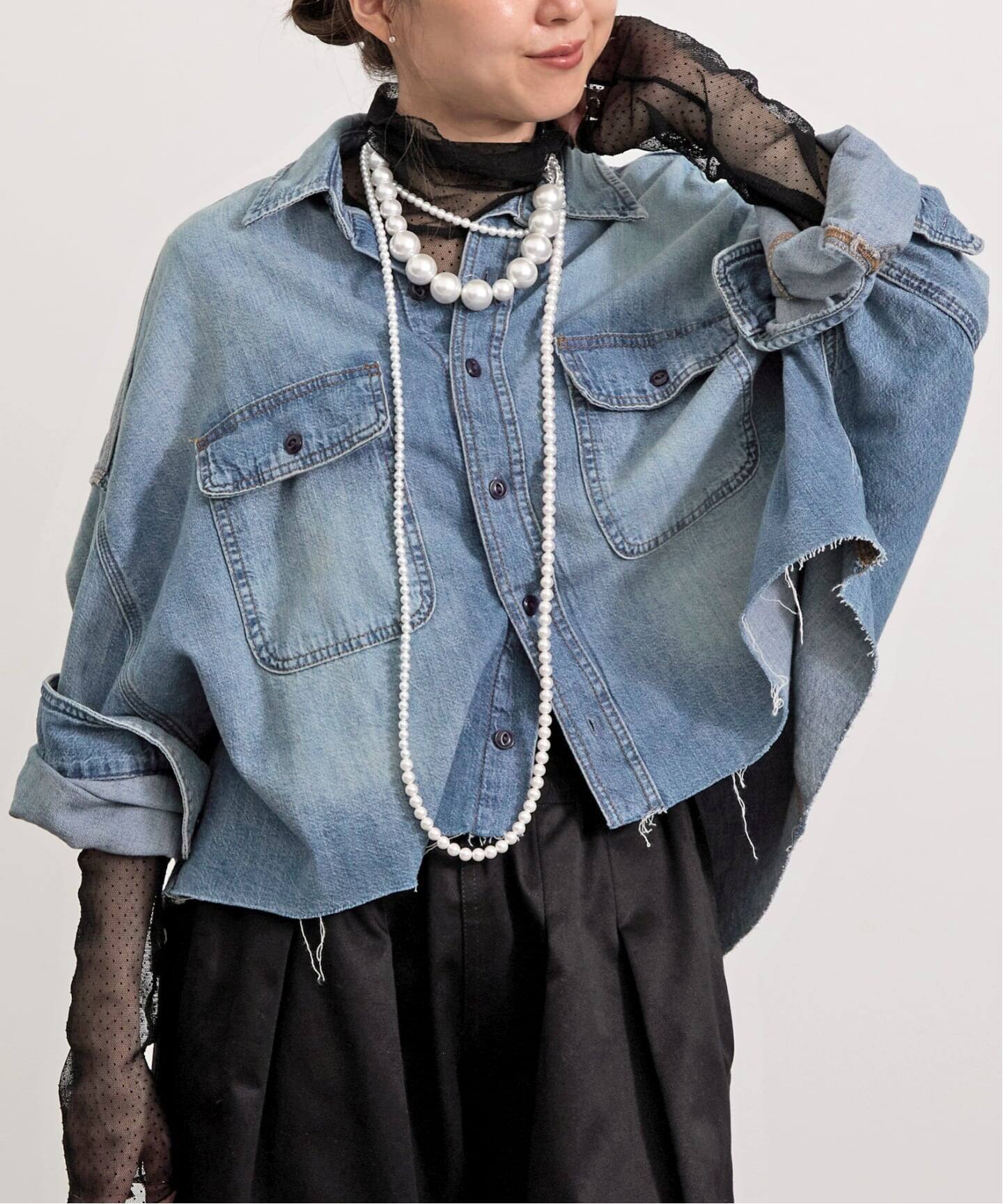 R13/アールサーティーン】 CROPPED DENIM SHIRT（シャツ／ブラウス 