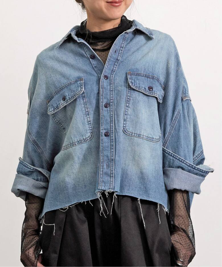 R13/アールサーティーン】 CROPPED DENIM SHIRT（シャツ／ブラウス 