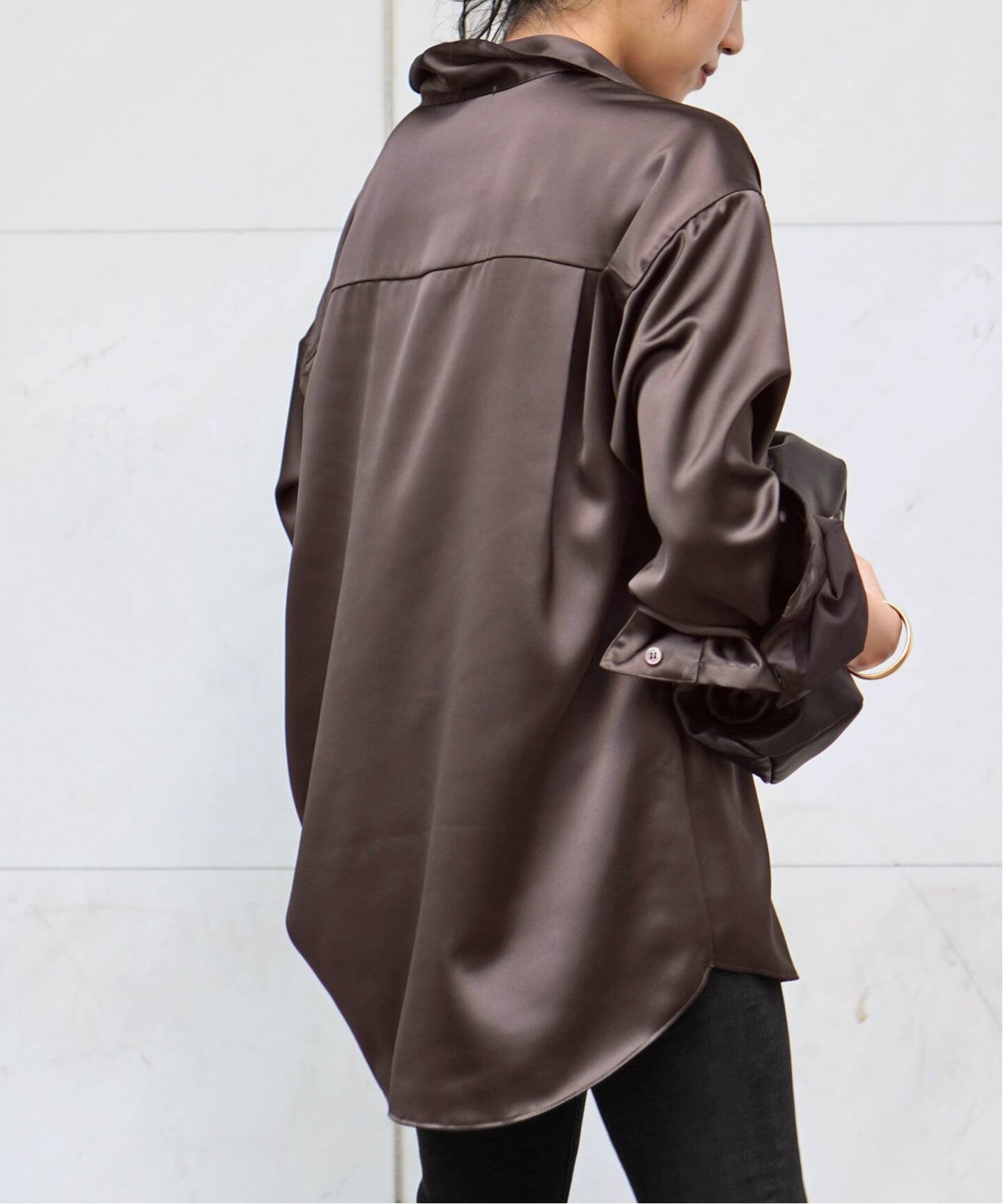 今季【AP studio】サテンシャツ ブラウン　アパルトモン　ドゥーズィーエム サテンシャツ（シャツ／ブラウス）｜AP STUDIO（エーピーストゥディオ