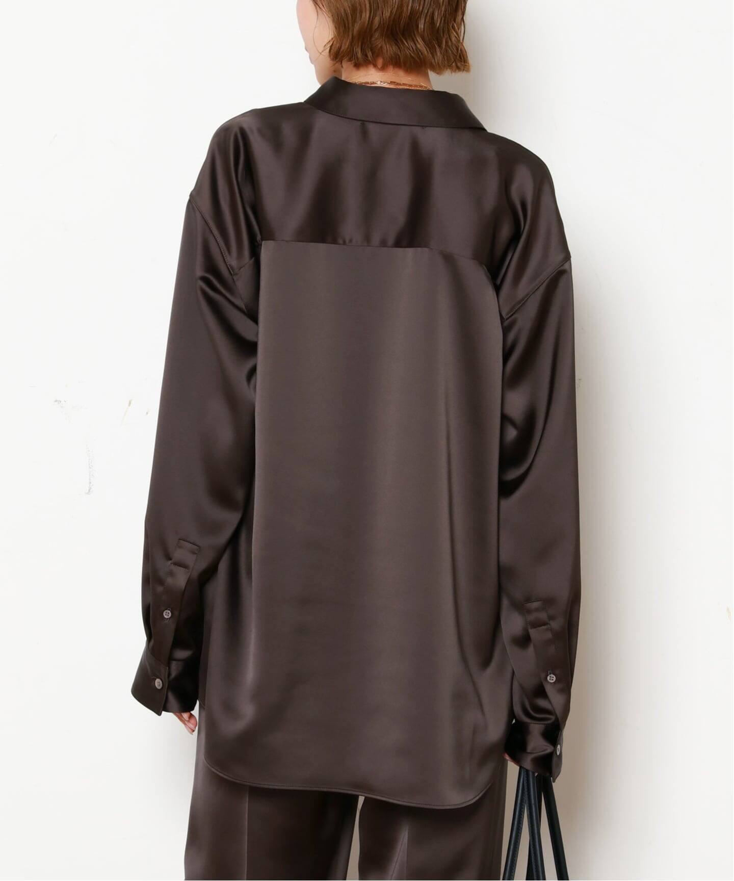 AP STUDIO サテン黒ボタン付きシャツ　新品 サテンシャツ（シャツ／ブラウス）｜AP STUDIO（エーピーストゥディオ