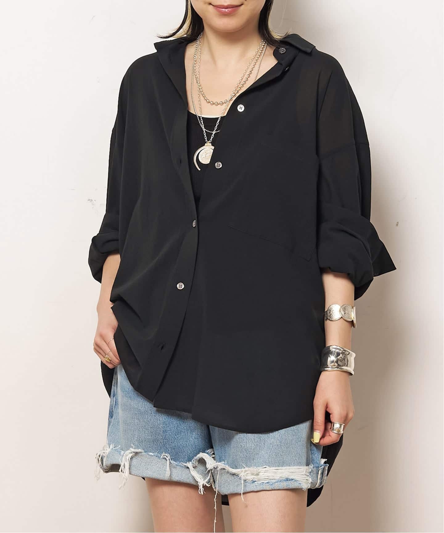 *Cotton Sheer Wash シャツ　ネイビー Cotton Sheer Wash シャツ（シャツ/ブラウス）｜Deuxieme Classe