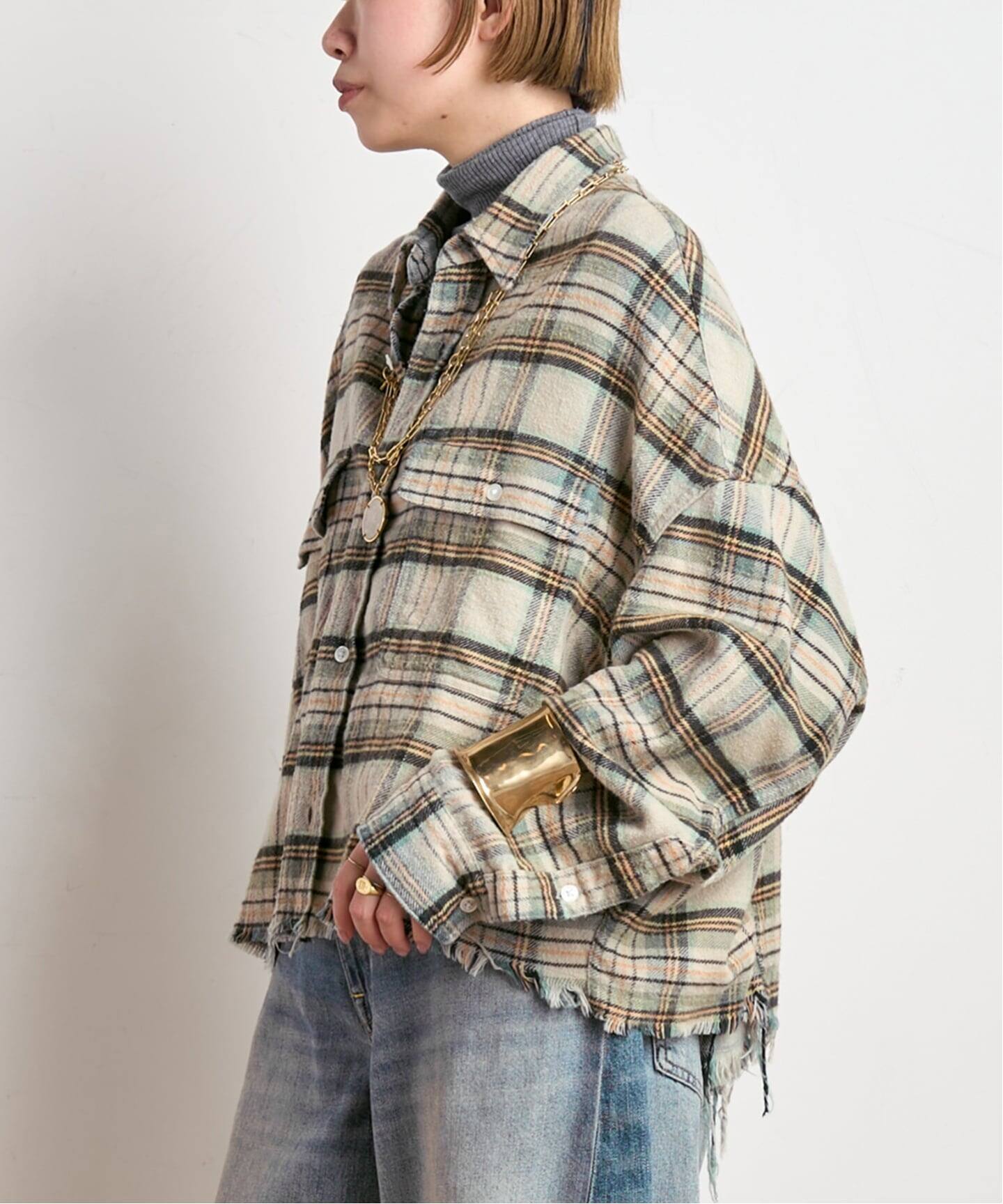 R13/アールサーティーン】Cropped Work Shirt（シャツ／ブラウス）｜AP 
