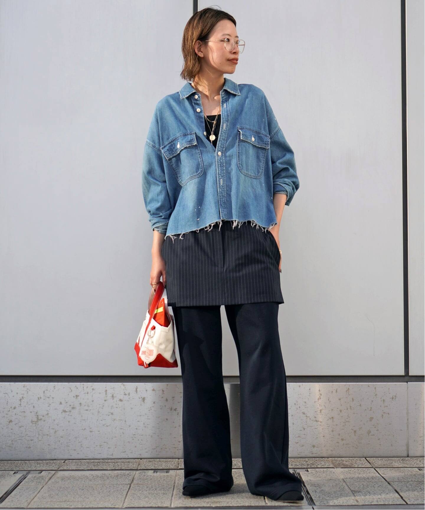 JOHNBULL/ジョンブル】デニムクロップドシャツ（シャツ／ブラウス