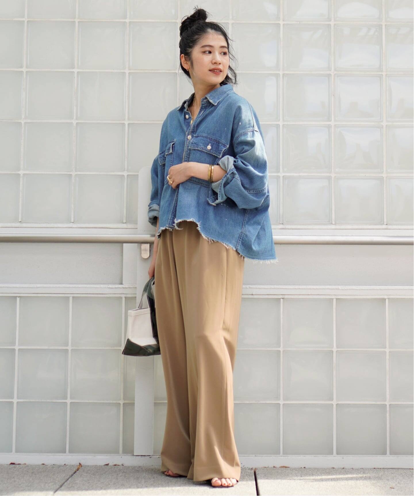 JOHNBULL/ジョンブル】デニムクロップドシャツ（シャツ／ブラウス