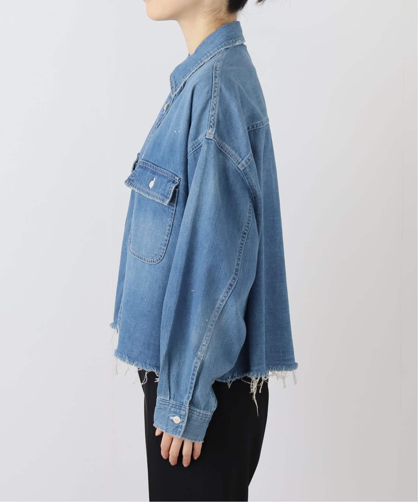 JOHNBULL/ジョンブル】デニムクロップドシャツ（シャツ／ブラウス