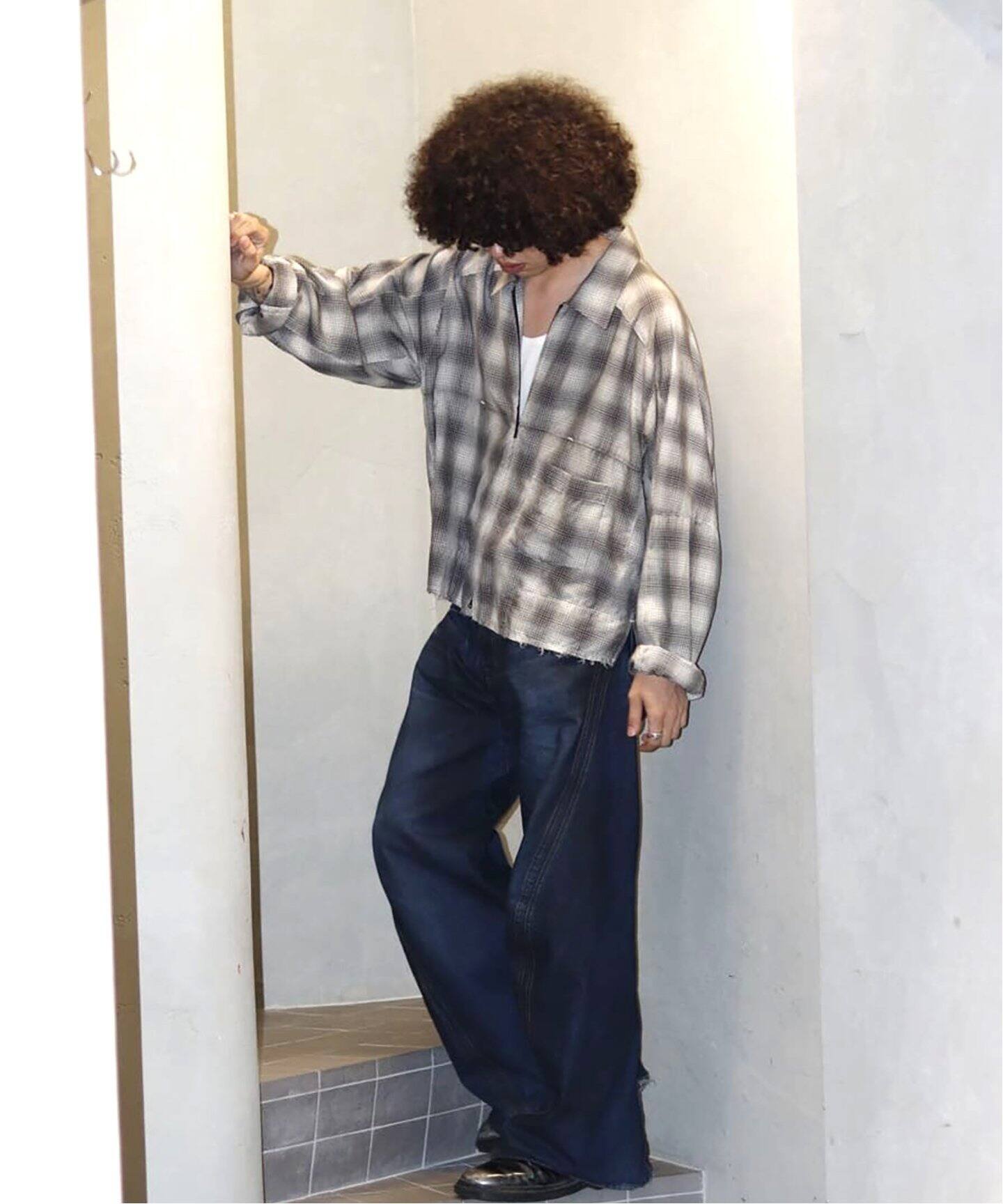 ANCELLM / アンセルム】 OMBRECHECK SHORT ZIPUP SHIRT ANCSH53- C 