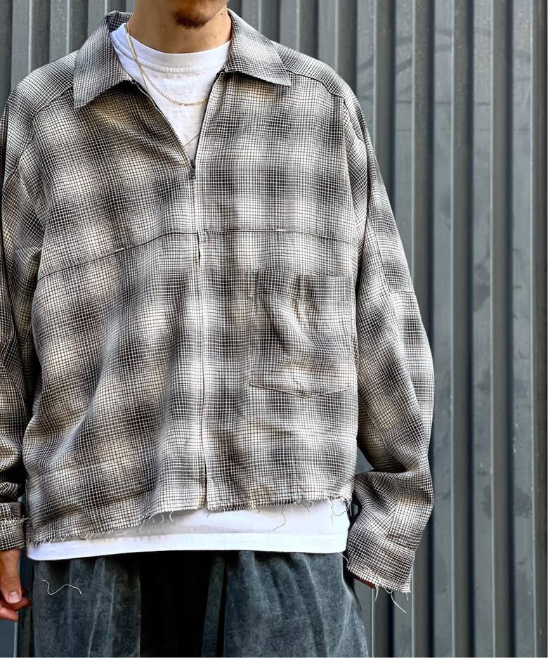 ANCELLM / アンセルム】 OMBRECHECK SHORT ZIPUP SHIRT ANCSH53- C 