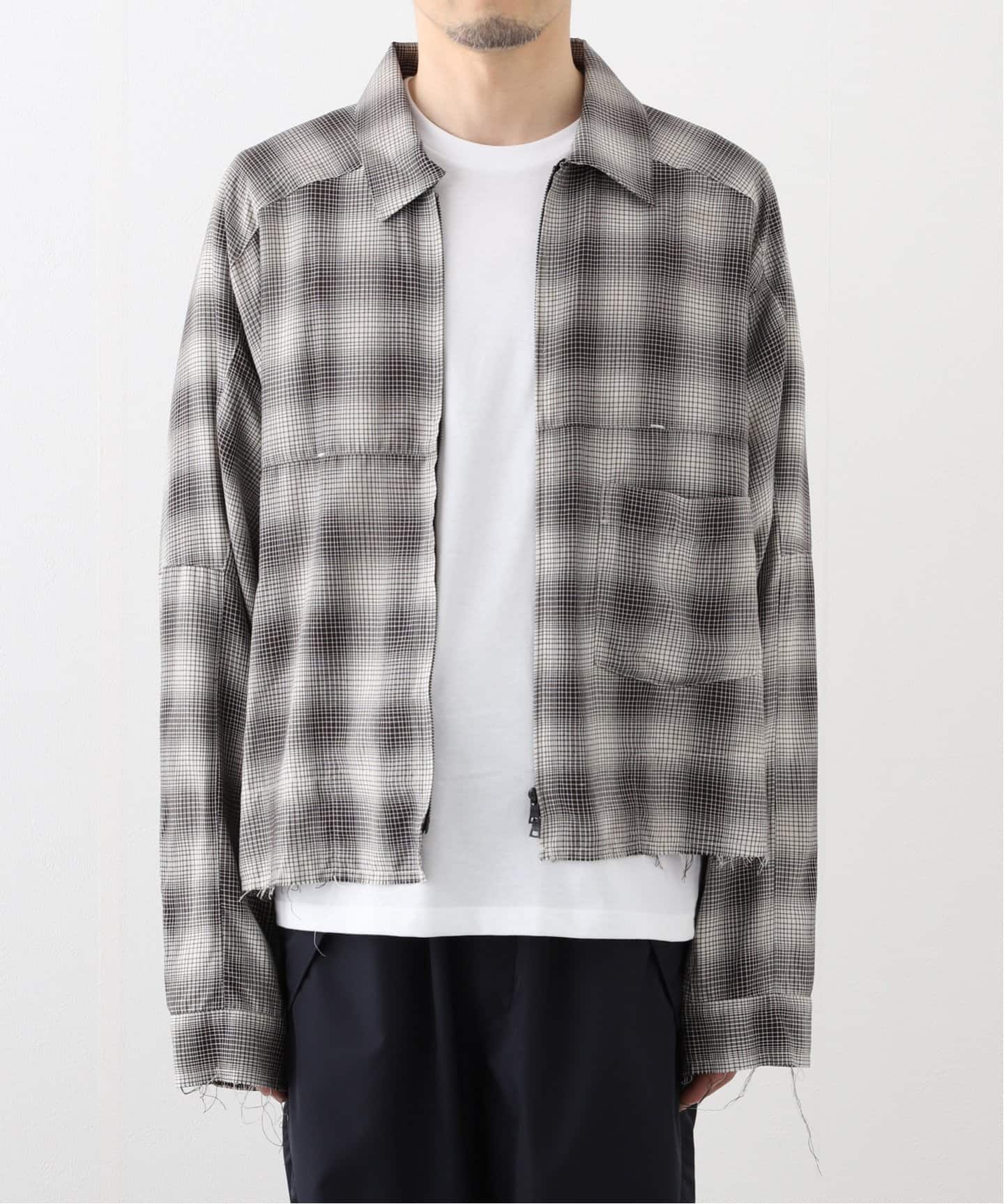 トップス ANCELLM OMBRE CHECK SHORT ZIPUP SHIRT ANCELLM（アンセルム） Ombre Check Short Zip-up Shirt