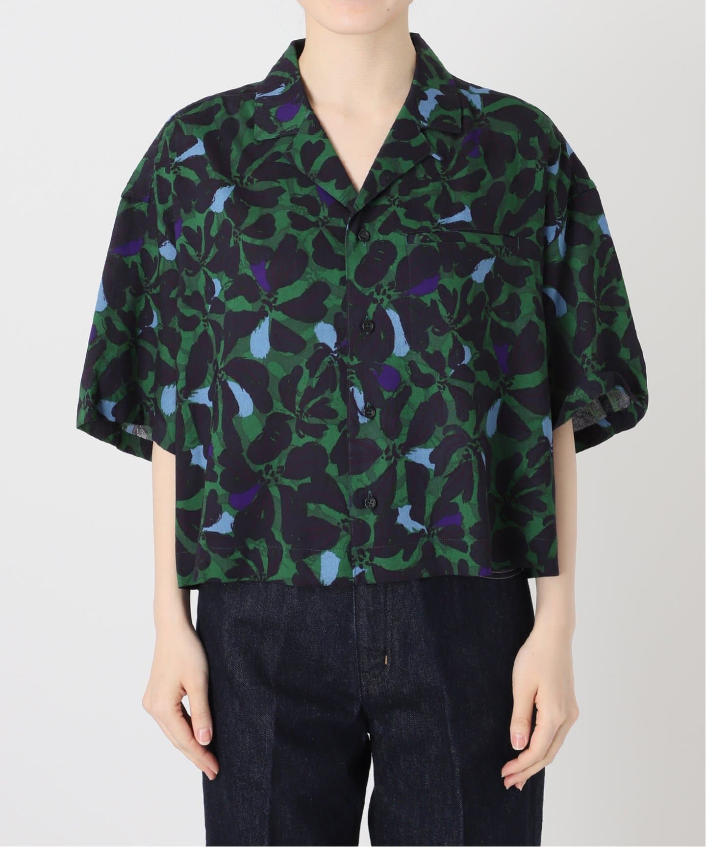 手洗い可 / アートプリントオープンカラークロップシャツ（シャツ