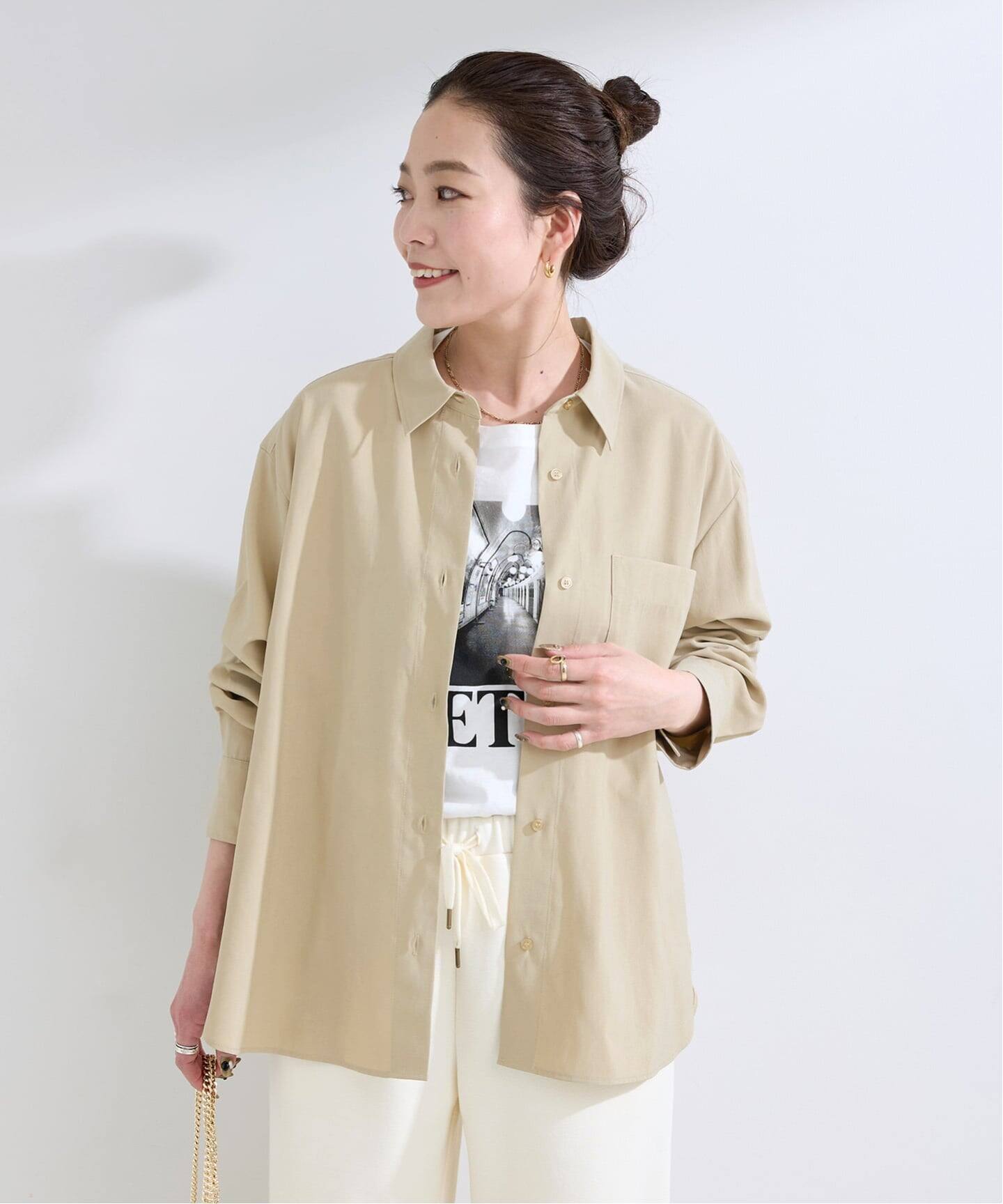 MARET 新品タグ付　キャンバスバースボールワイフシャツ ベージュ 手洗い可 / フィブリルシャツ（シャツ／ブラウス）｜B.C STOCK（ベー