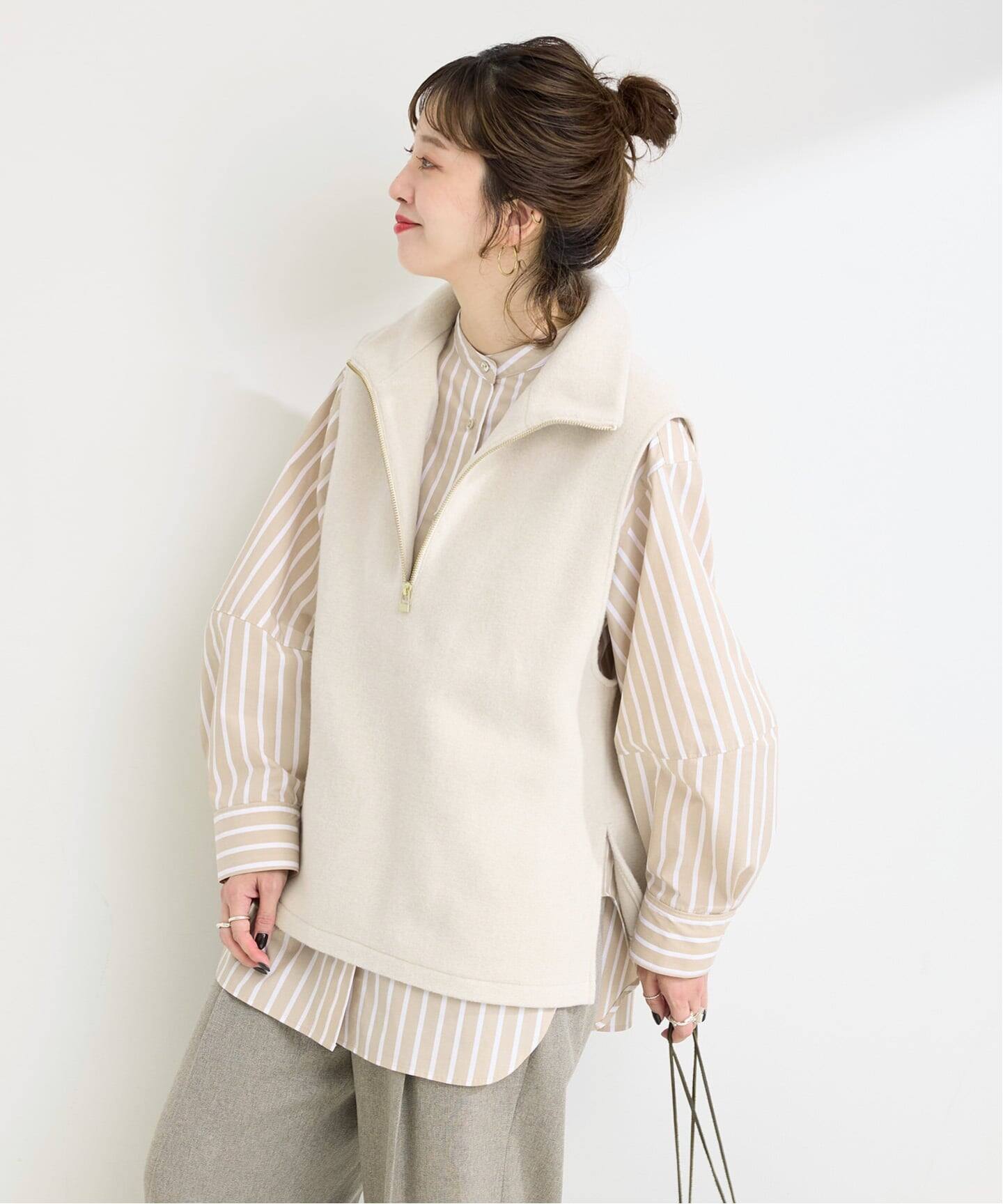 2点セット》ウォッシャブル / スタンドシャツ付きハーフジップベスト